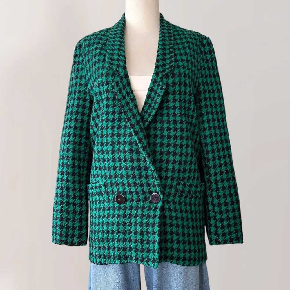 Vintage Houndstooth Oversized Blazer Sz 14 British Heritage Equestrian Academia - Picture 6 of 7